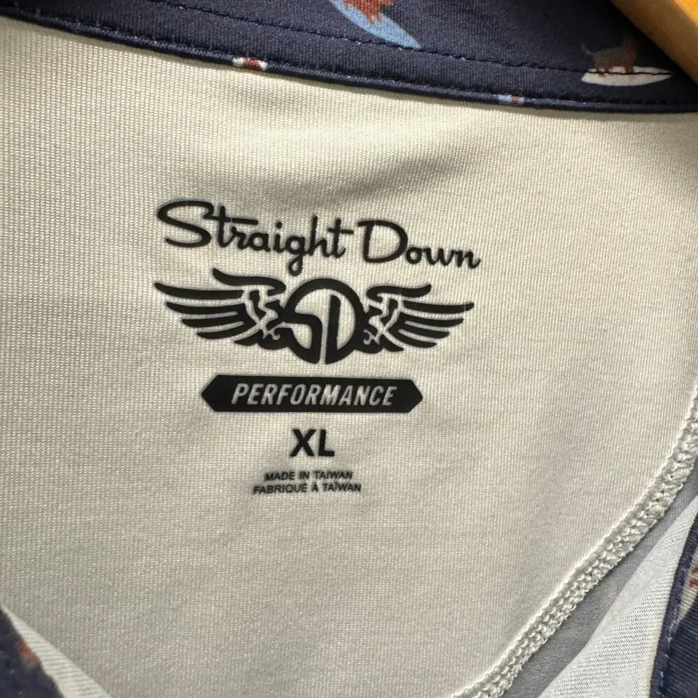 Straight Down Polo Shirt Mens XL Blue Dogs Surfing AOP Performance Golf‎ Logo